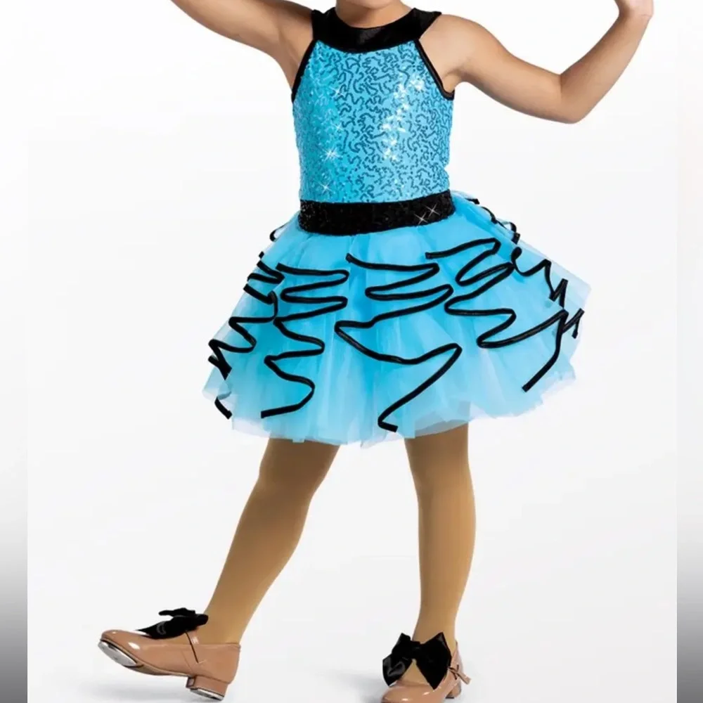 Weissman Dance Costume ‘Wiggle Giggle’ Cascade Tutu Dress NEW Blue Child Small